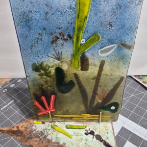 Desert Scene 2-sided Fused Glass On Wood Stand